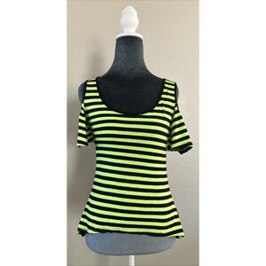 Vintage Y2K Goth Lace Sheer Grunge Top Shirt Stripes Green Black Whimsygoth SM